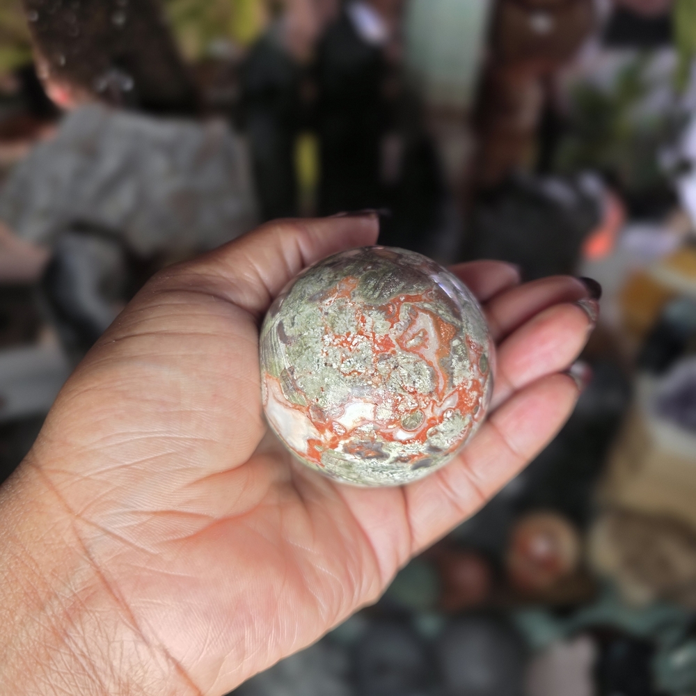 Ocean Jasper Sphere • Earthy Green & Orange Crystal Orb